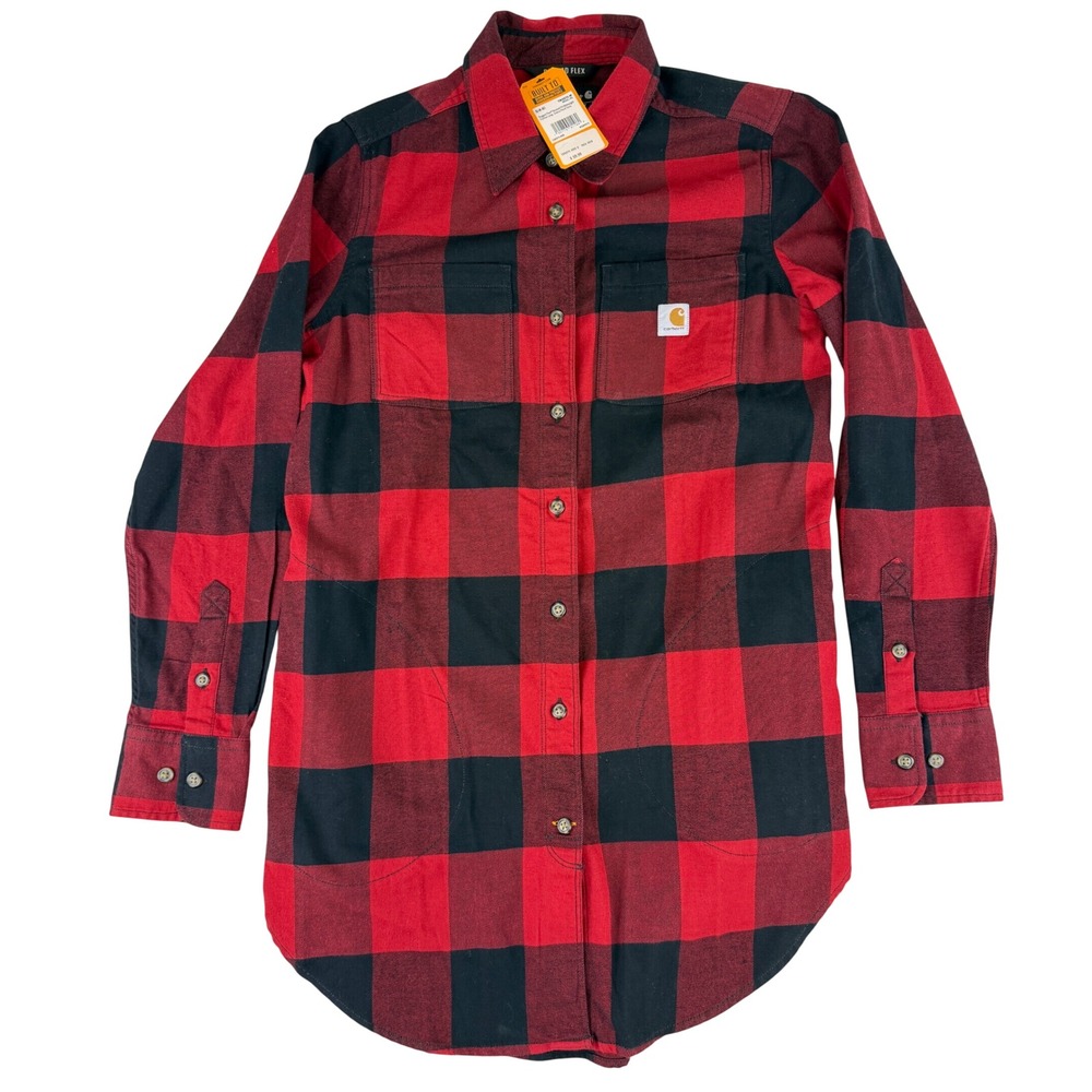 Carhartt Flannel Tunic Women Small Red Black Buffalo Plaid Rugged Flex 104974